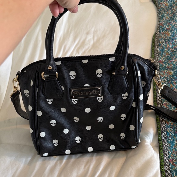 Loungefly Handbags - Loungefly Black Satchel with White Skull Dots